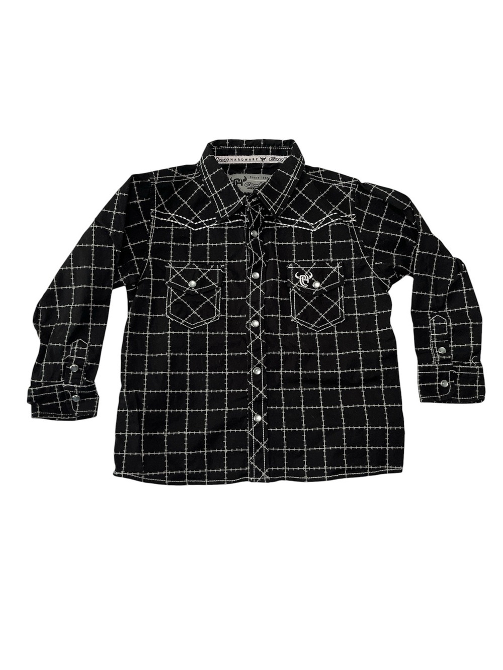 Cowboy Hardware Boys Western Pearl Snap Shirt Black Barbed Wire Print Rodeo 4T